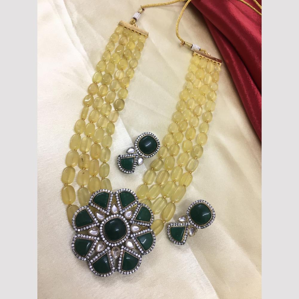 FS Collection Gold Plated Beads And Crystal Stone Necklace Set