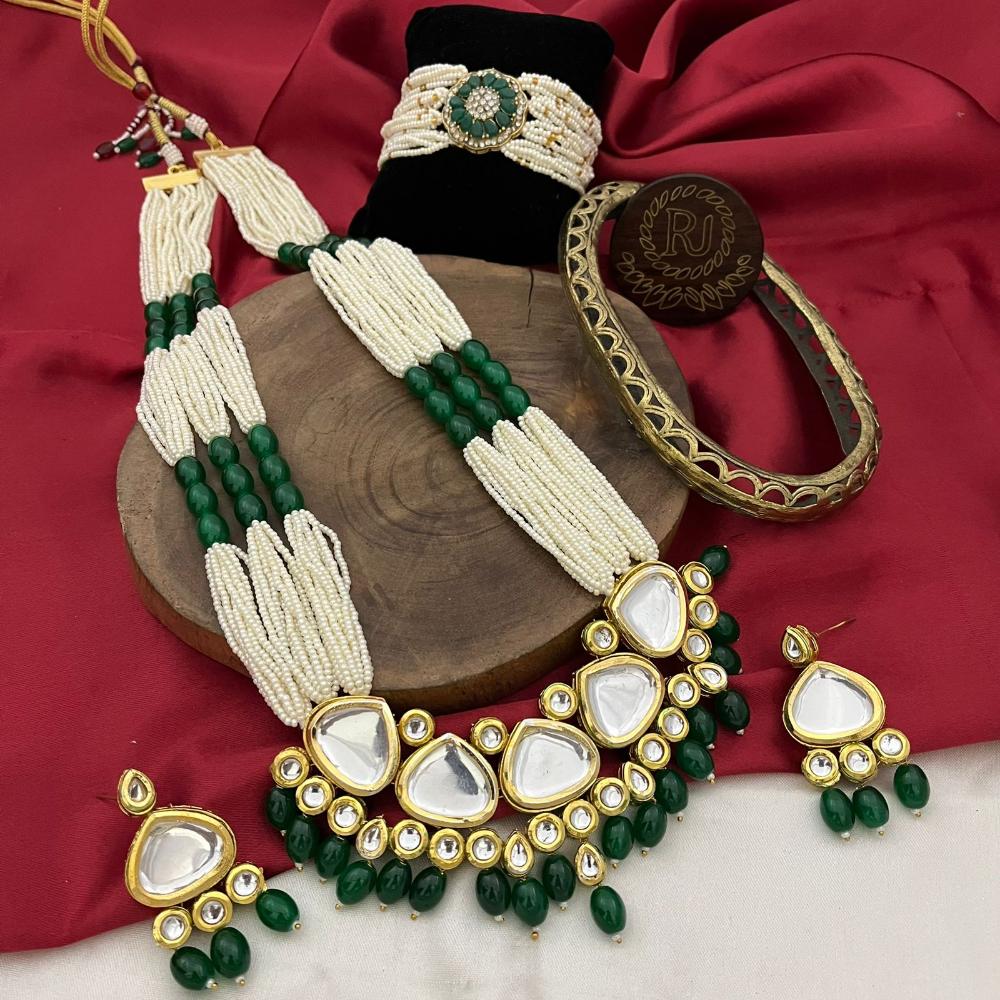 FS Collection Gold Plated Pearl And Kundan Necklace Set