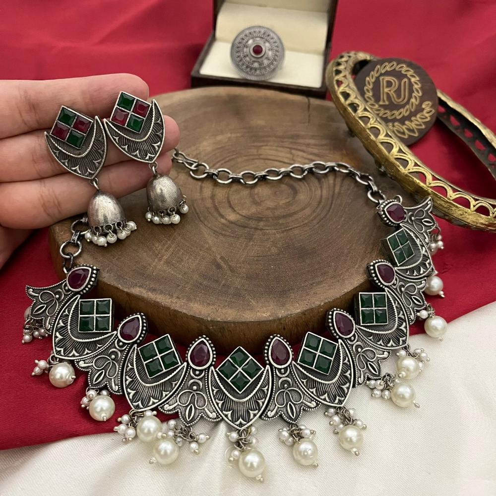 FS Collection Oxidised Plated Necklace Set