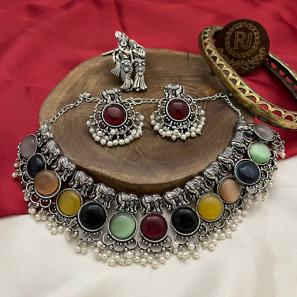 FS Collection Oxidised Plated Necklace Set
