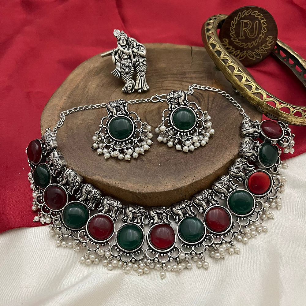 FS Collection Oxidised Plated Necklace Set