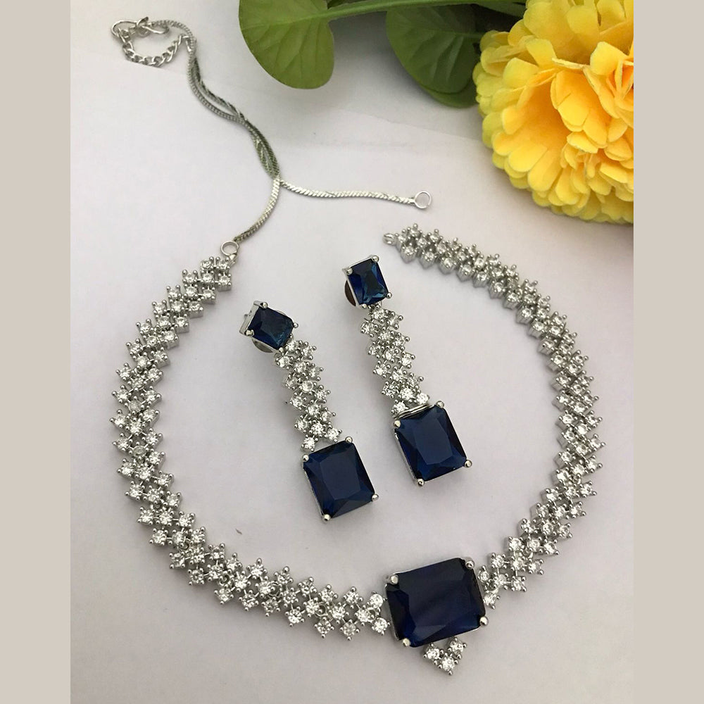 FS Collection Silver Plated American Diamond Necklace Set