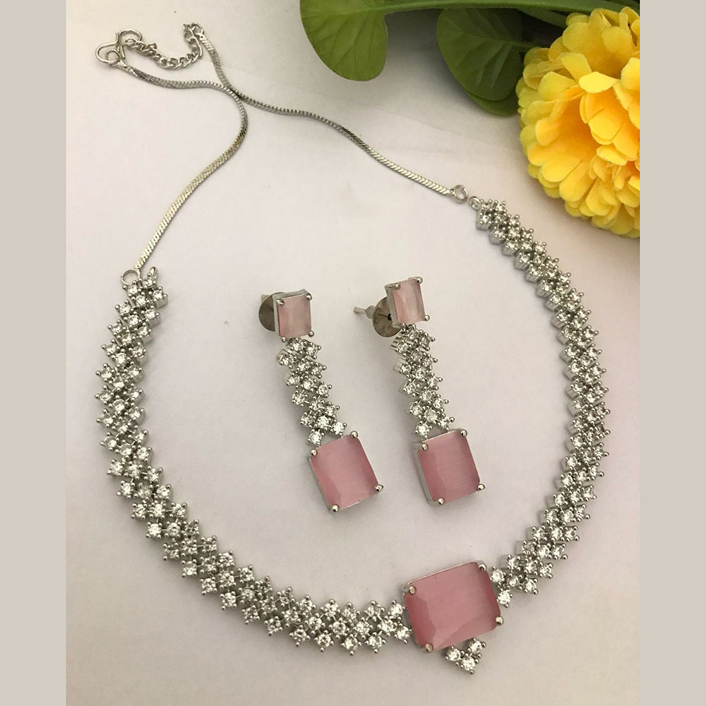 FS Collection Silver Plated American Diamond Necklace Set