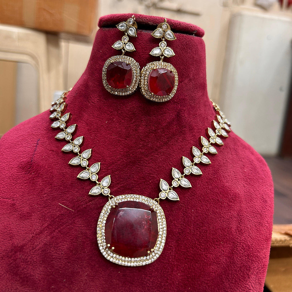 FS Collection Gold Plated Crystal Stone Necklace Set