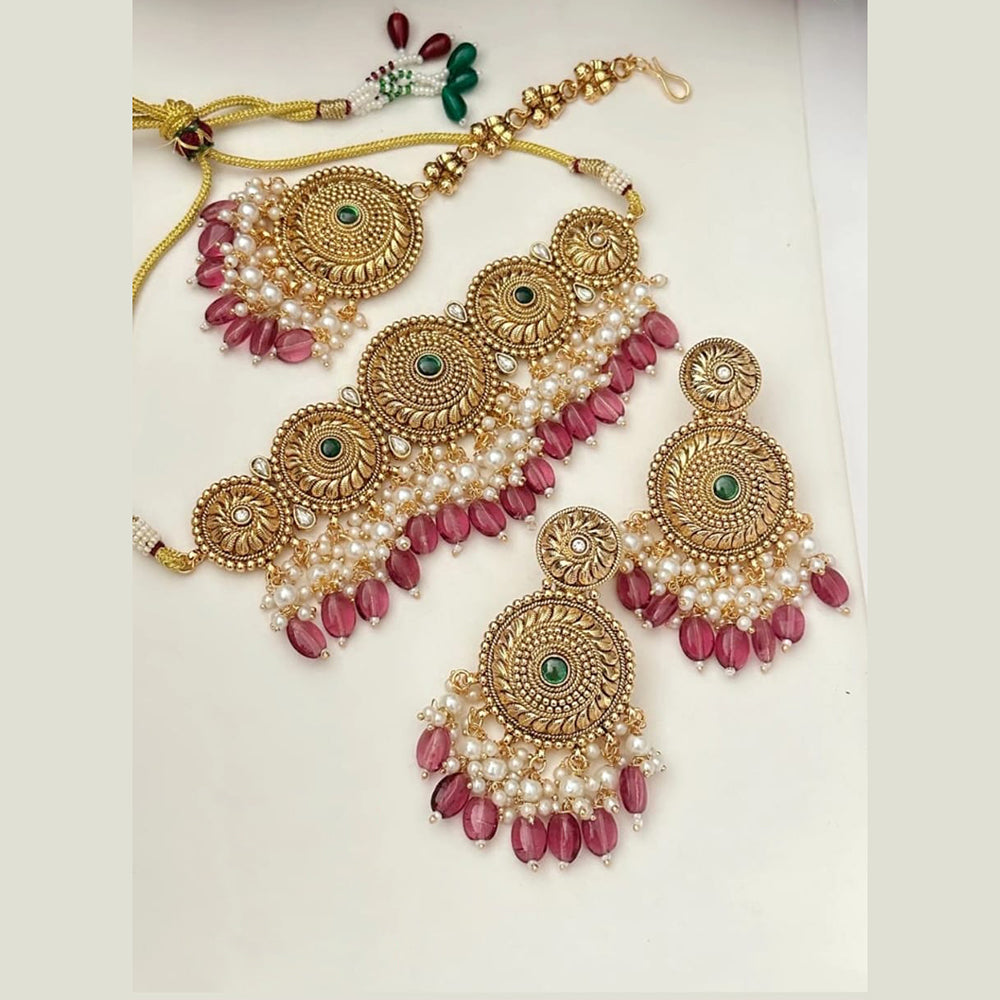 FS Collection Gold Plated Pota Stone Necklace Set