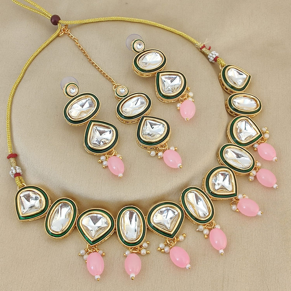 FS Collection Gold Plated Kundan Stone And Beads Choker Necklace Set