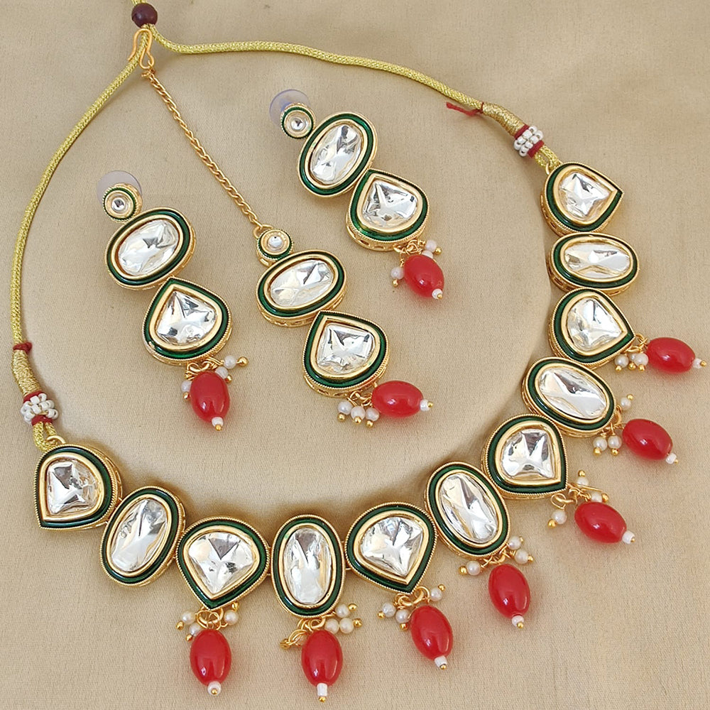 FS Collection Gold Plated Kundan Stone And Beads Choker Necklace Set