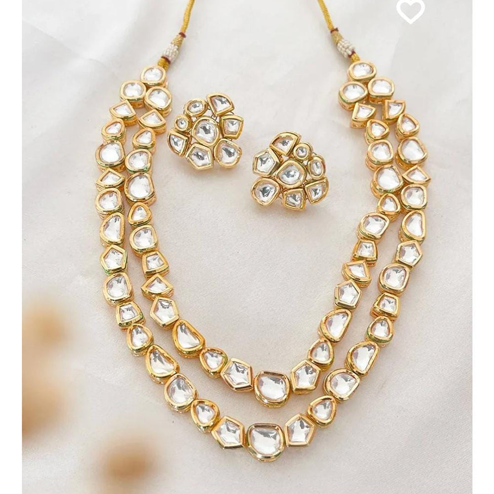 FS Collection Gold Plated Kundan Stone Necklace Set