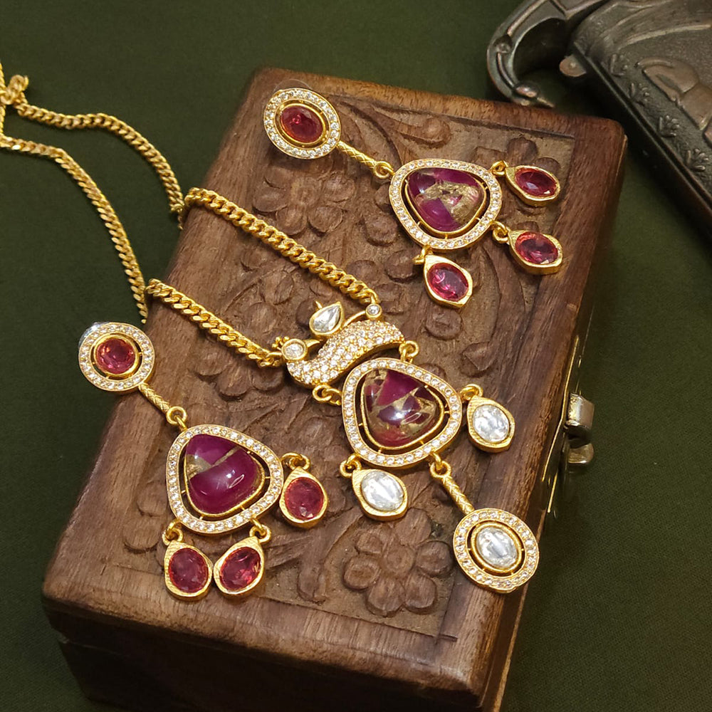 FS Collection Gold Plated Druzy Crystal Stone Necklace Set