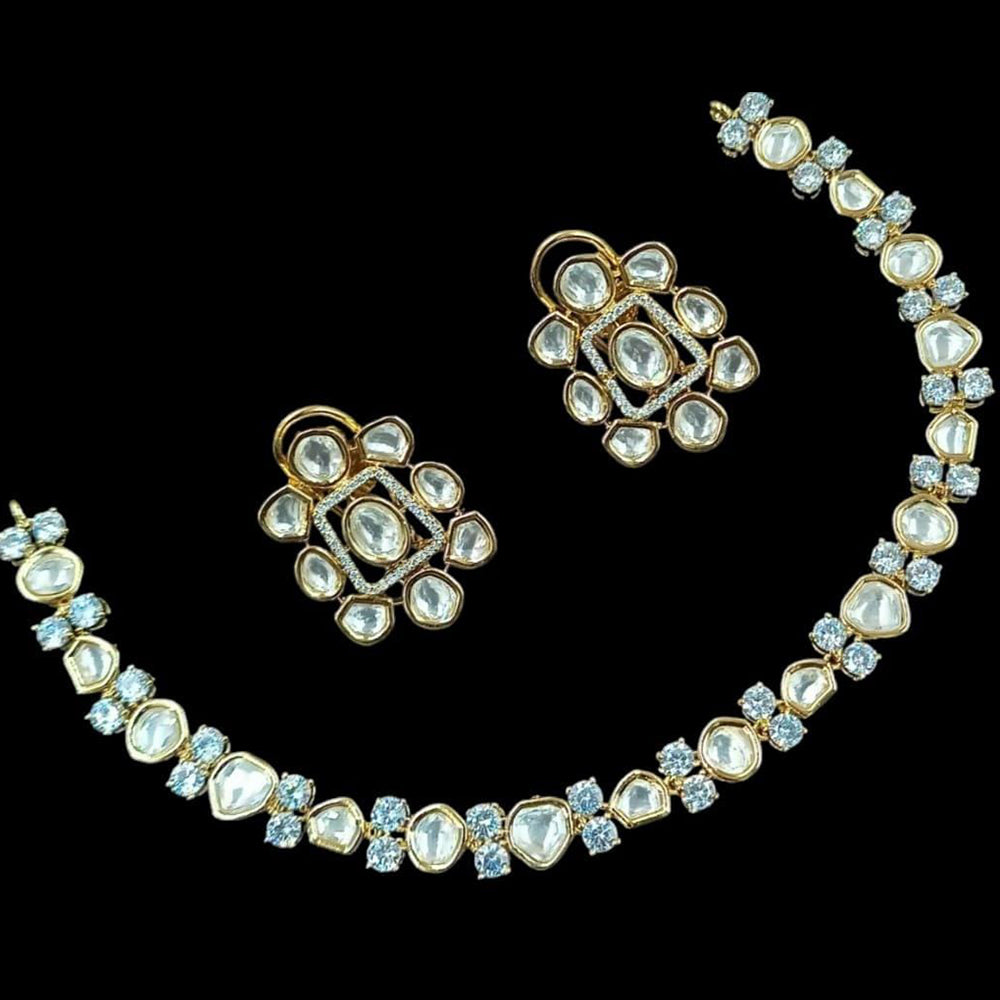 FS Collection Gold Plated Polki Kundan Stone Necklace Set