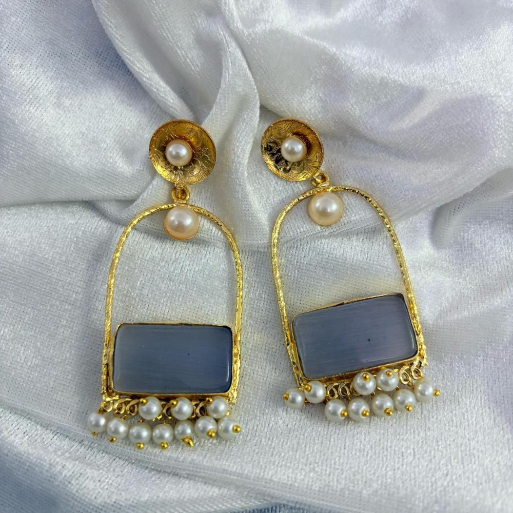FS Collection Gold Plated Crystal Stone And Pearls Dangler Earrings