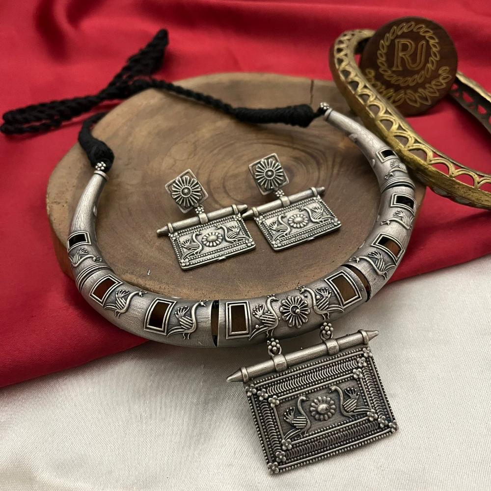 FS Collection Oxidised Plated Necklace Set