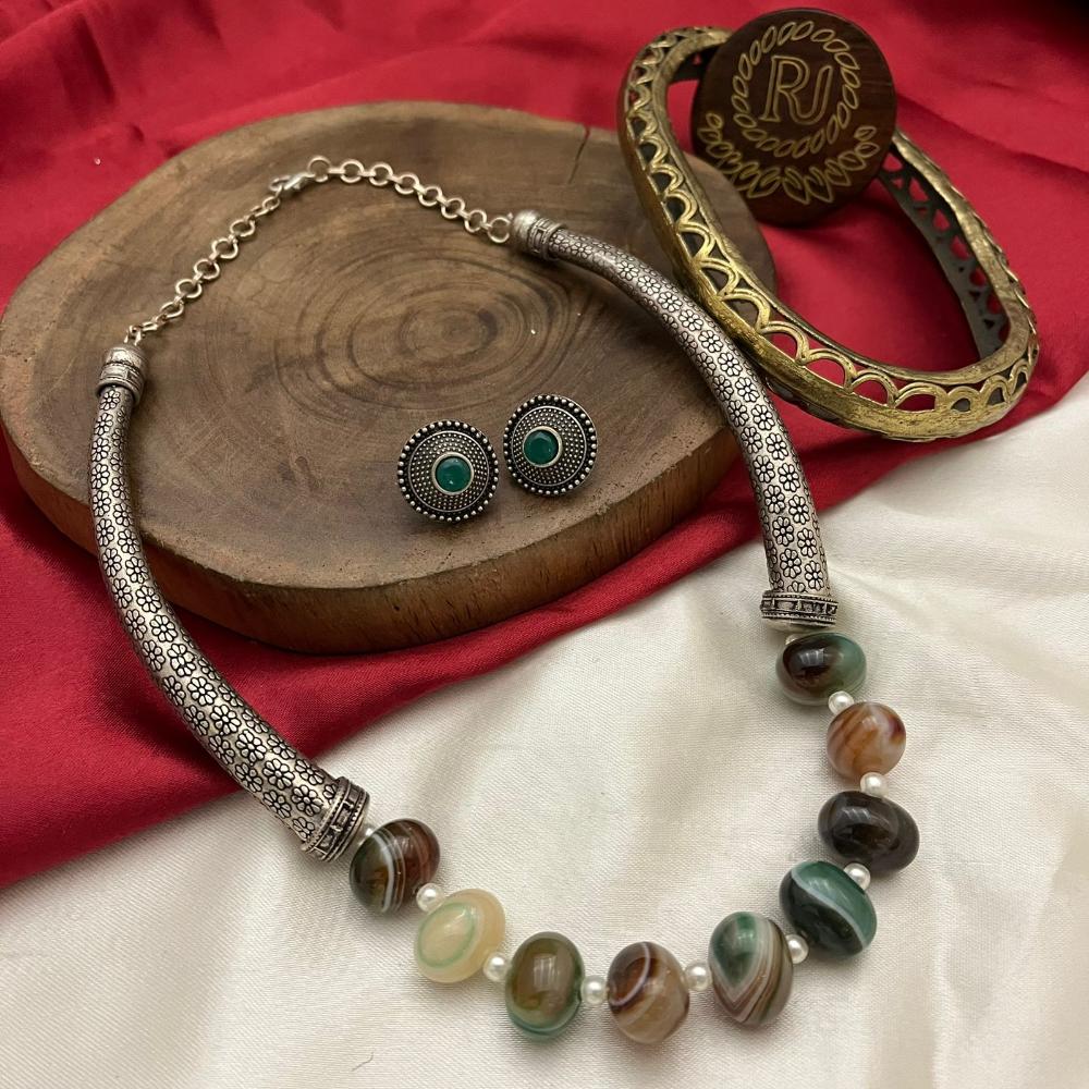 FS Collection Oxidised Plated Beads And Pearls Necklace Set