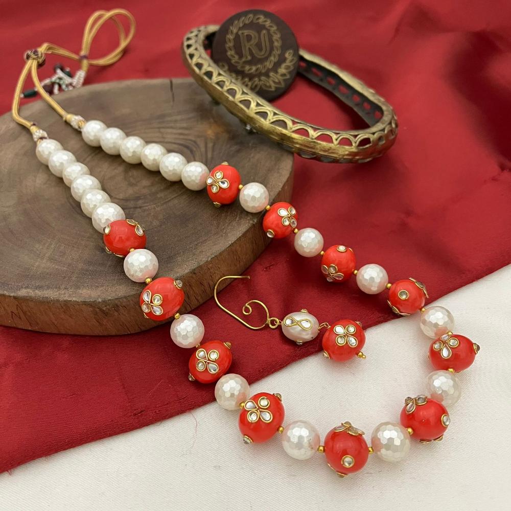FS Collection Gold Plated Beads And Pearls Necklace Set