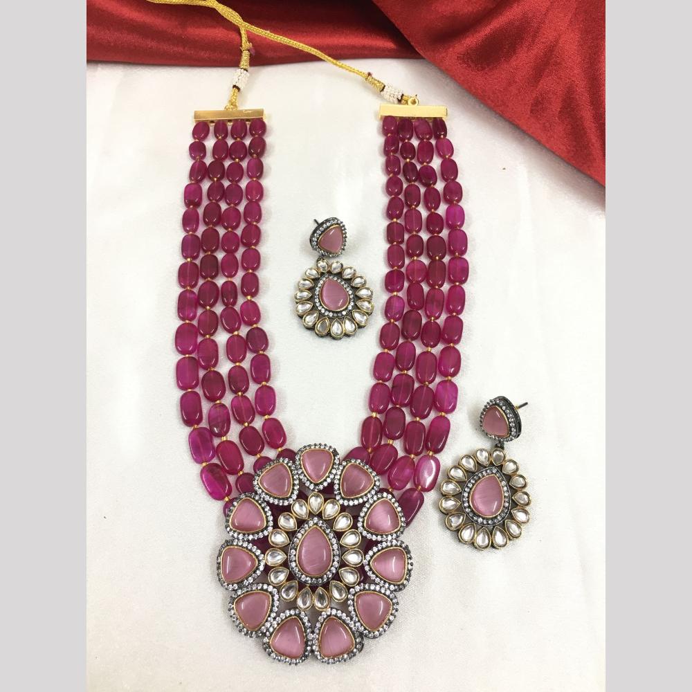 FS Collection Gold Plated Kundan Stone And Beads Necklace Set