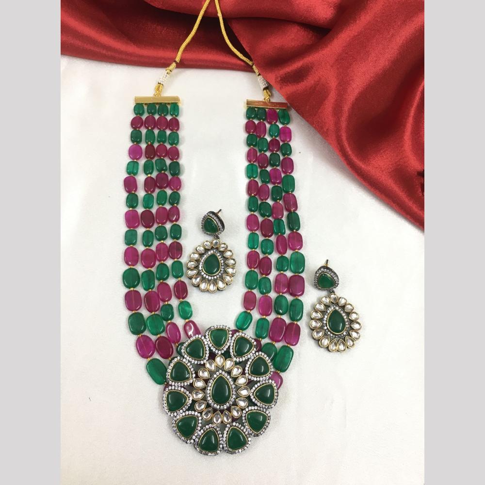 FS Collection Gold Plated Kundan Stone And Beads Necklace Set