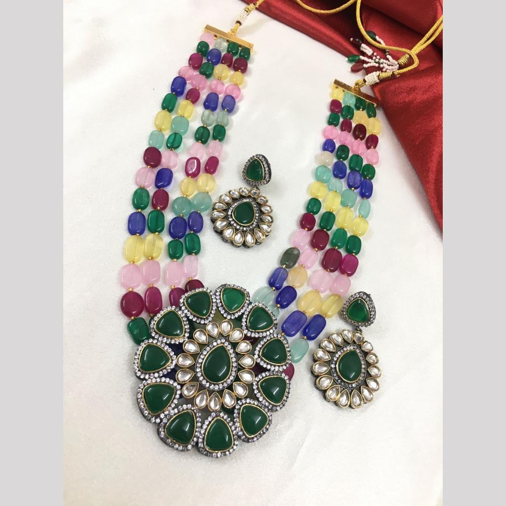 FS Collection Gold Plated Kundan Stone And Beads Necklace Set