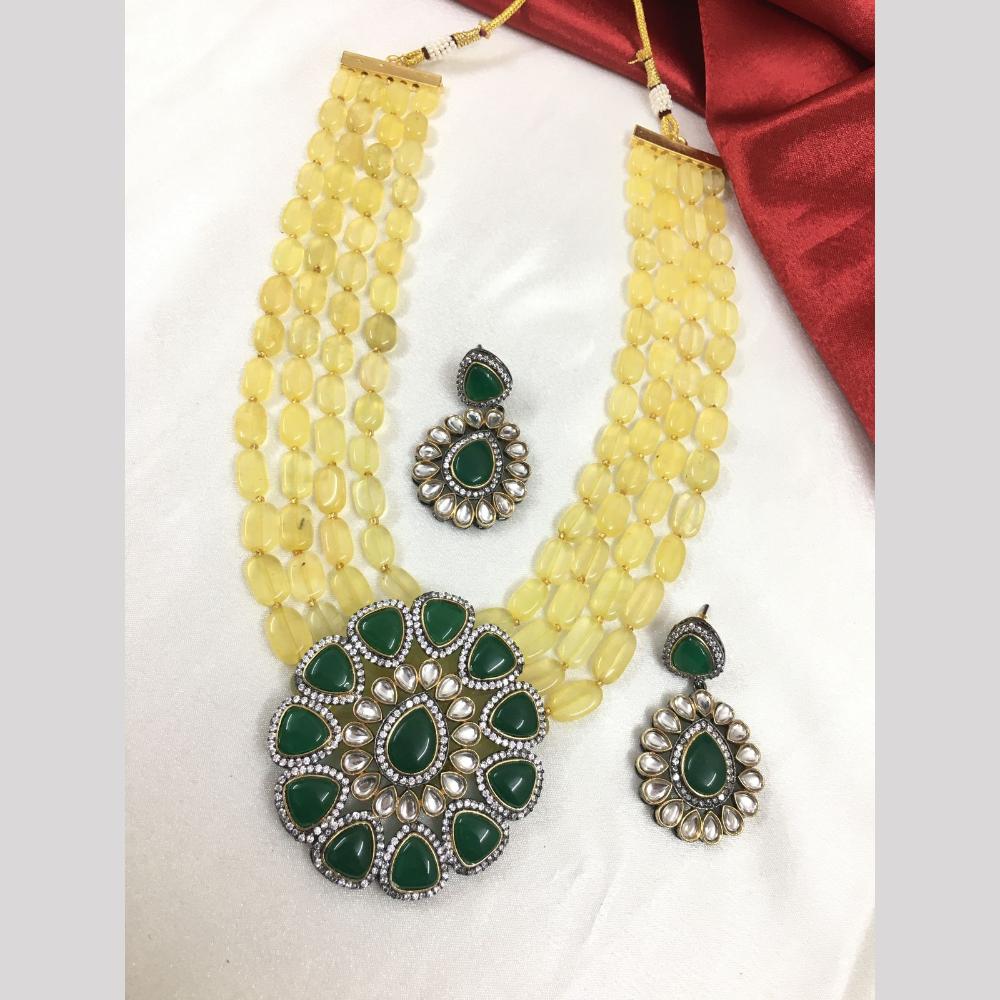 FS Collection Gold Plated Kundan Stone And Beads Necklace Set