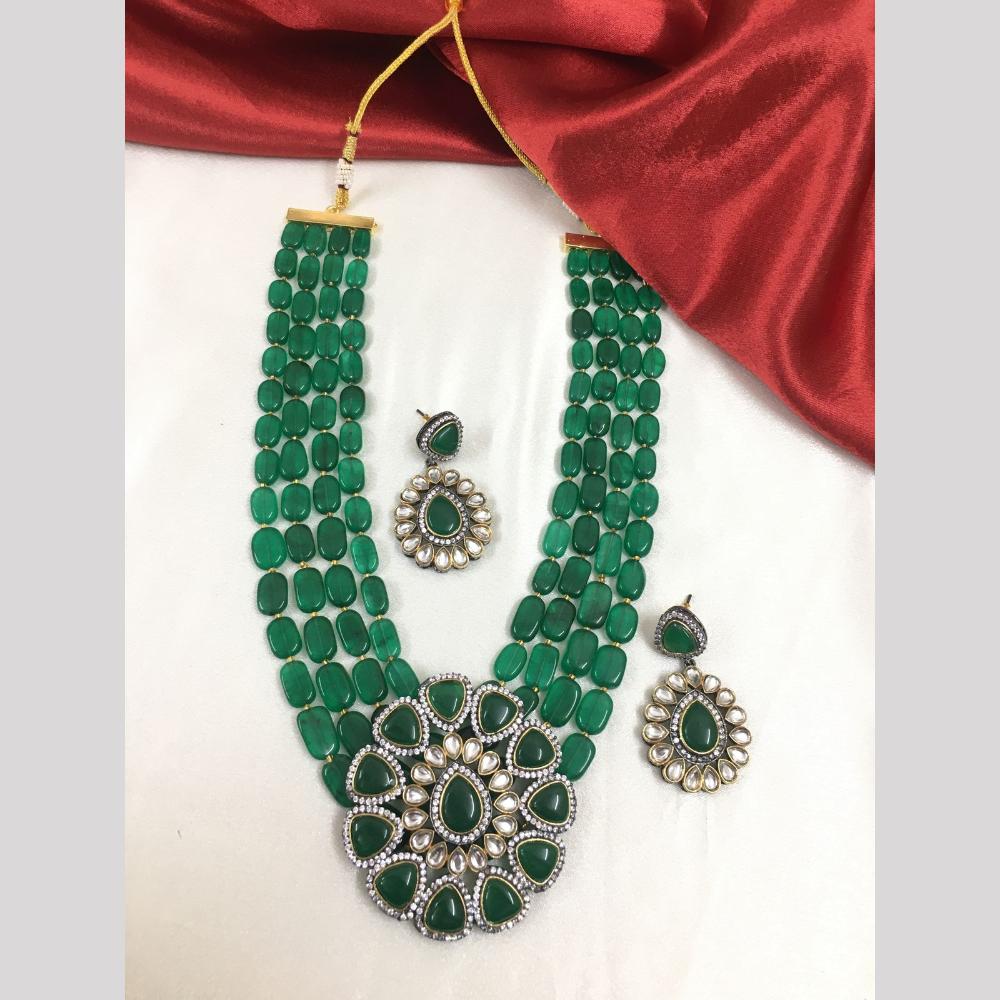 FS Collection Gold Plated Kundan Stone And Beads Necklace Set