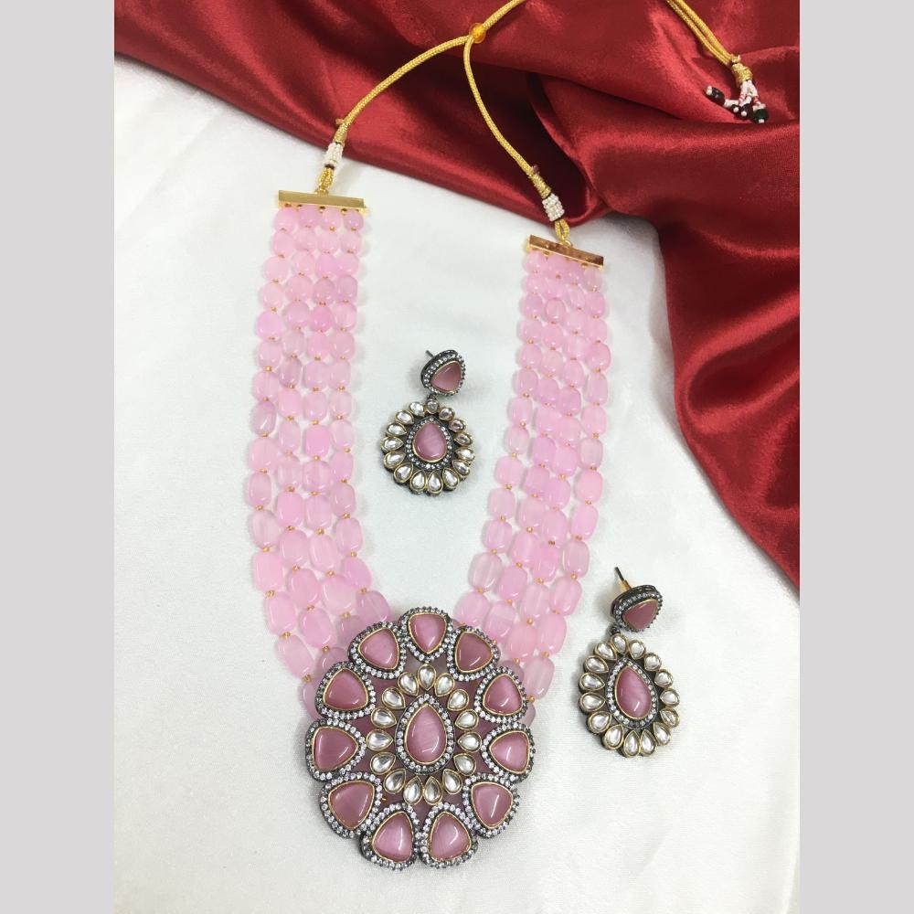 FS Collection Gold Plated Kundan Stone And Beads Necklace Set