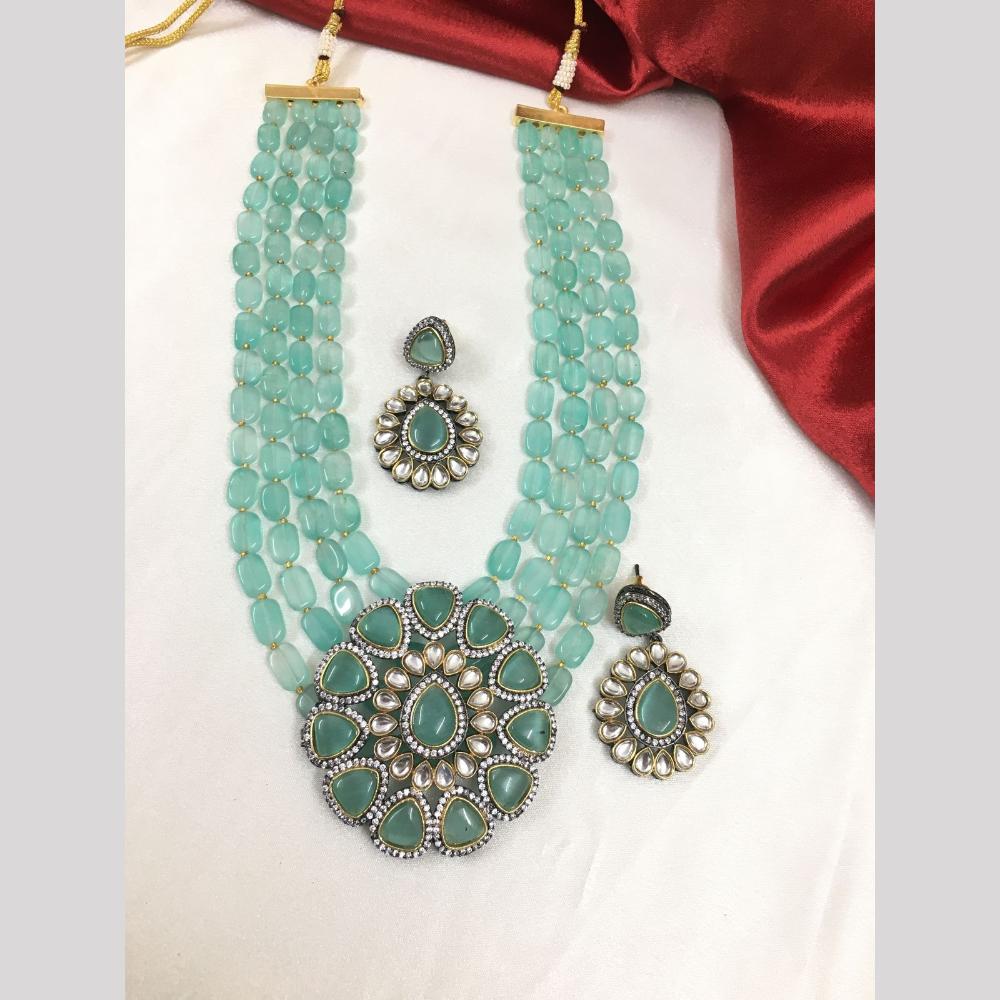 FS Collection Gold Plated Kundan Stone And Beads Necklace Set