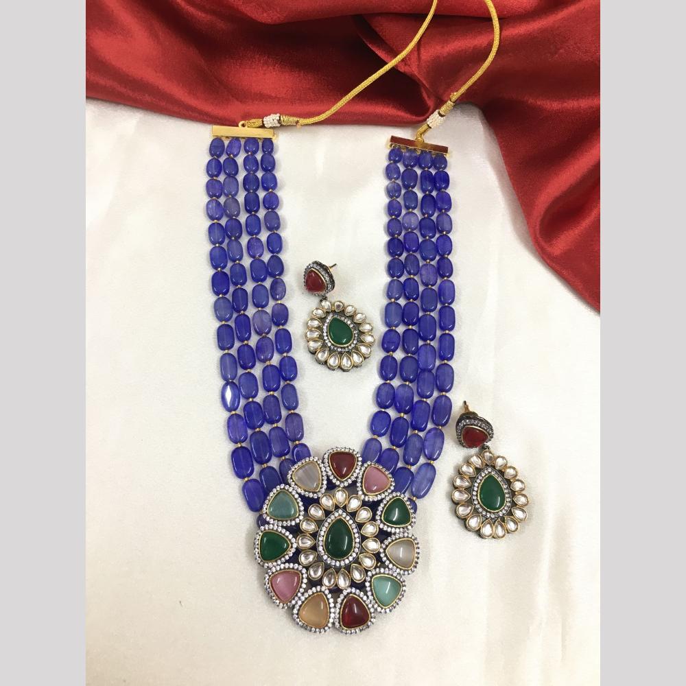 FS Collection Gold Plated Kundan Stone And Beads Necklace Set