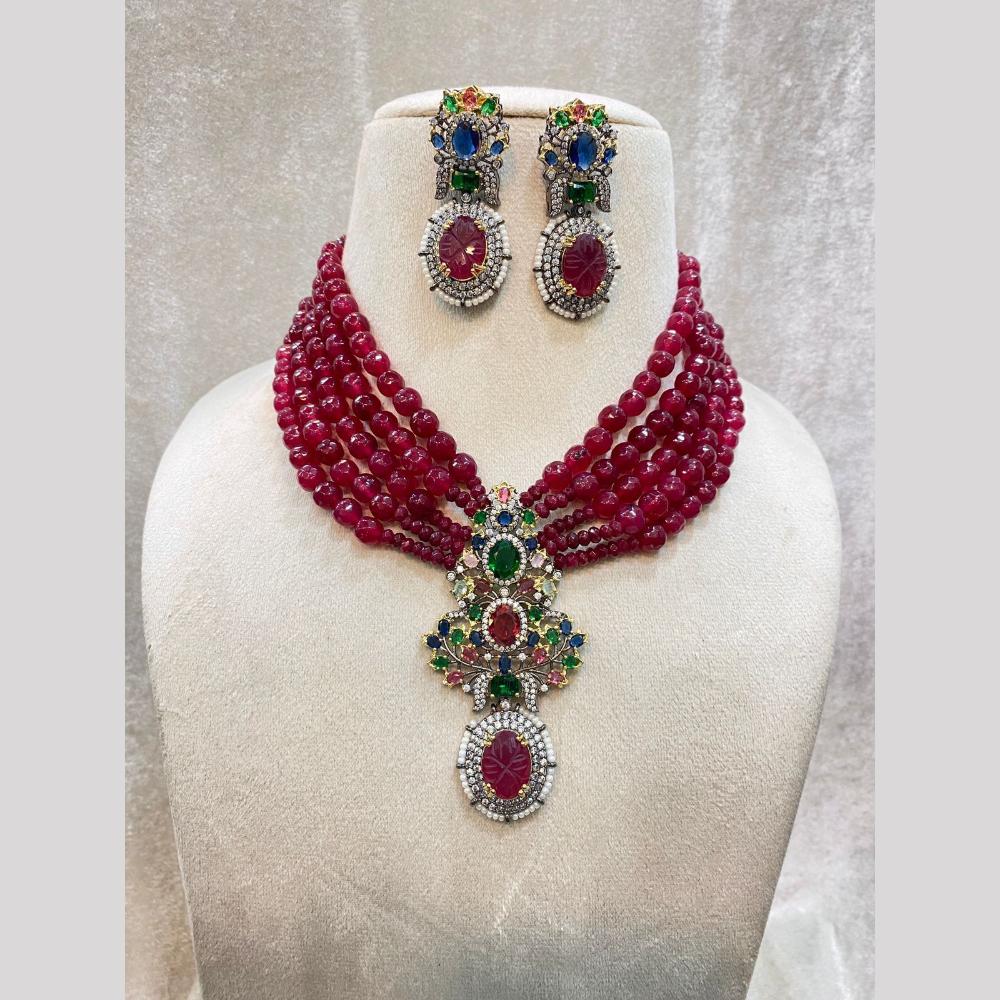 FS Collection 2 Tone Plated American Daimonds And Beads Necklace set