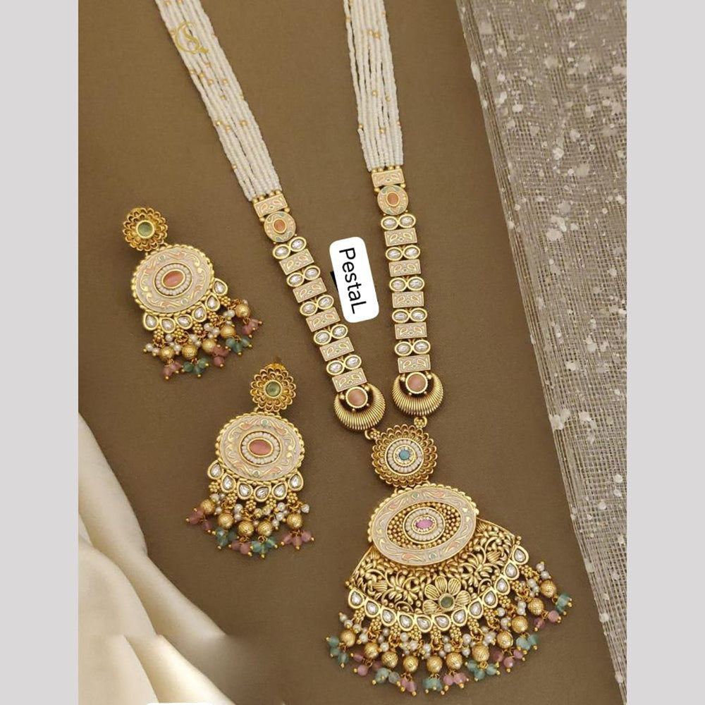 FS Collection Pota Stone And Pearls Meenakari Long Necklace Set