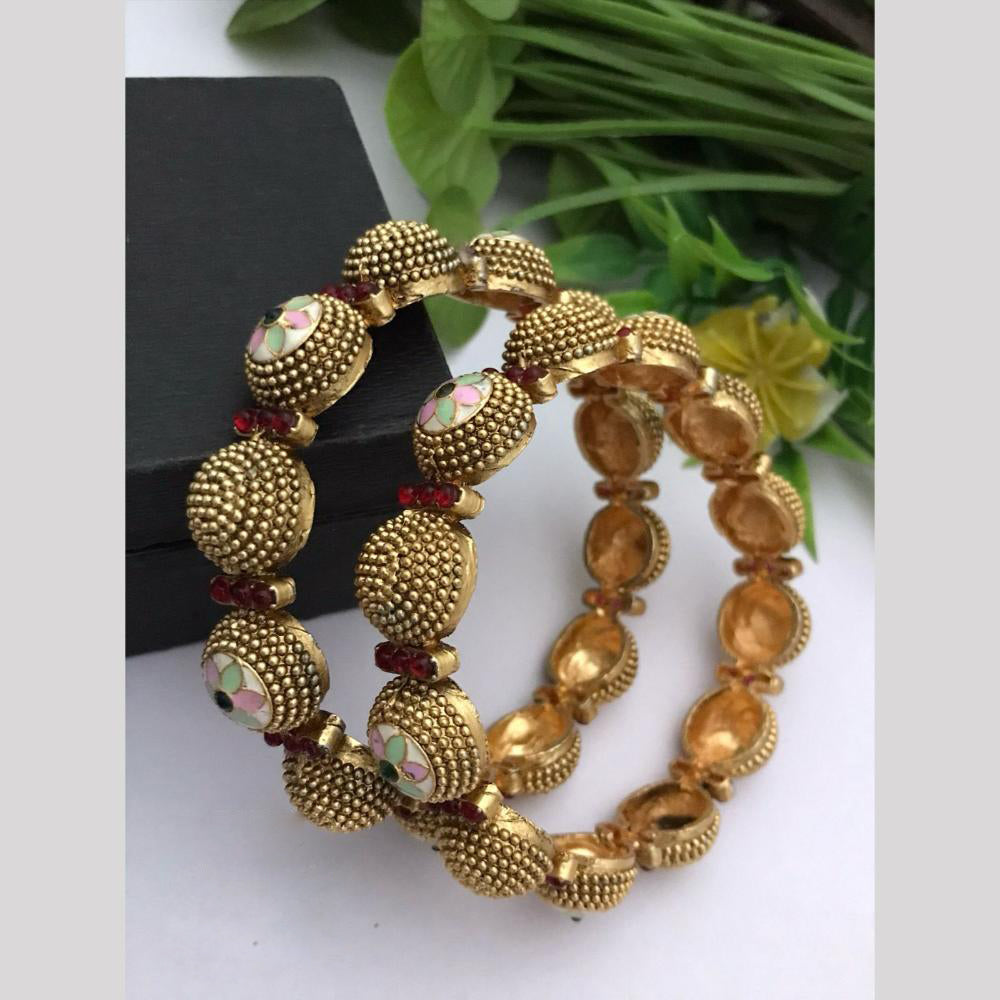 FS Collection Gold Plated Pota Stone Meenakari Bangle Set