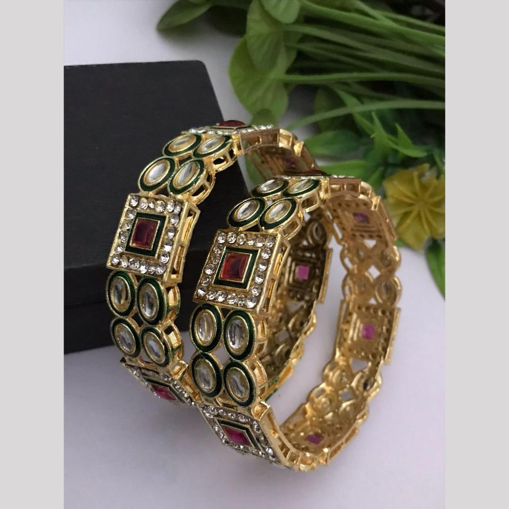 FS Collection Gold Plated Kundan Stone Meenakari Bangle Set