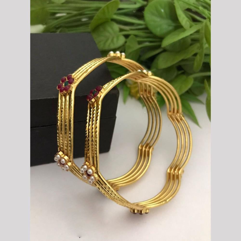 FS Collection Gold Plated Pota Stone Bangle Set
