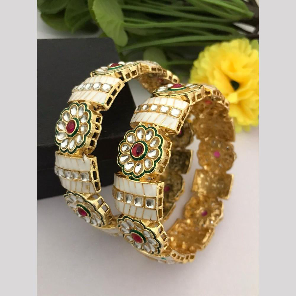FS Collection Gold Plated Kundan Stone Meenakari Bangle Set