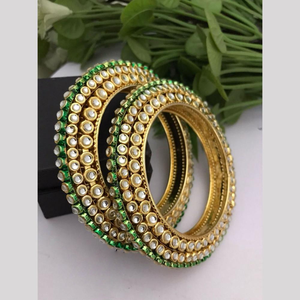 FS Collection Gold Plated Kundan Stone Meenakari Bangle Set
