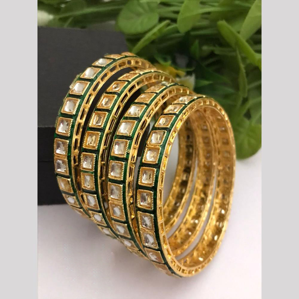 FS Collection Gold Plated Kundan Stone Meenakari Bangle Set
