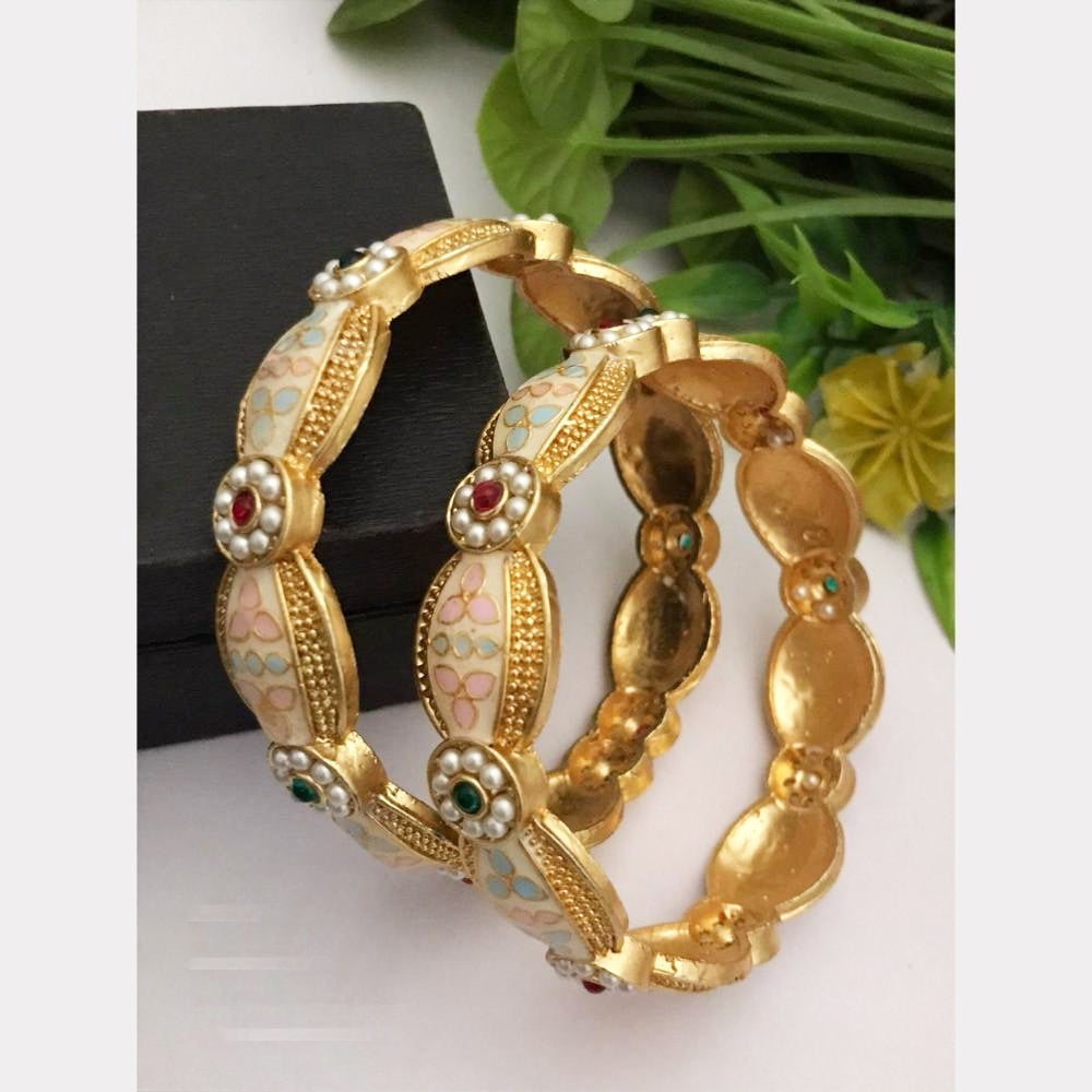 FS Collection Gold Plated Pota Stone Meenakari Bangle Set