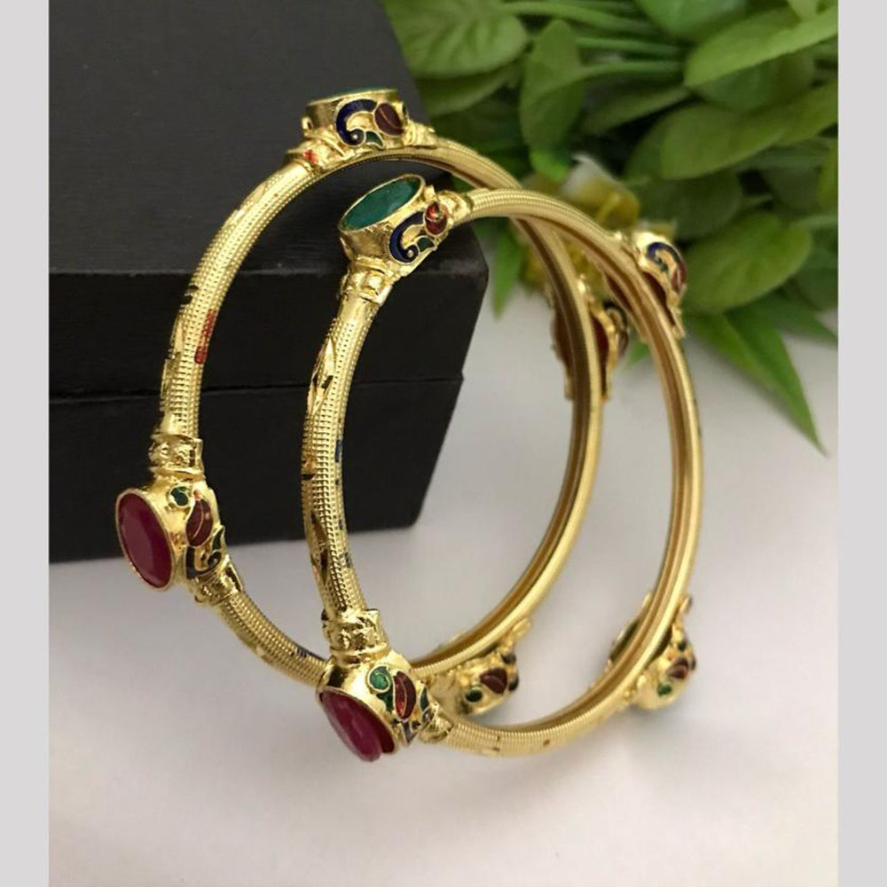 FS Collection Gold Plated Pota Stone Bangle Set