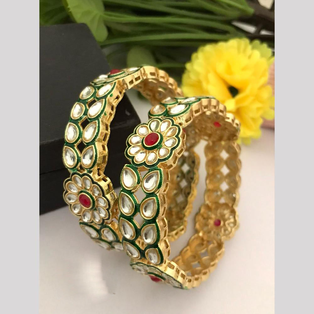 FS Collection Gold Plated Kundan Stone Meenakari Bangle Set