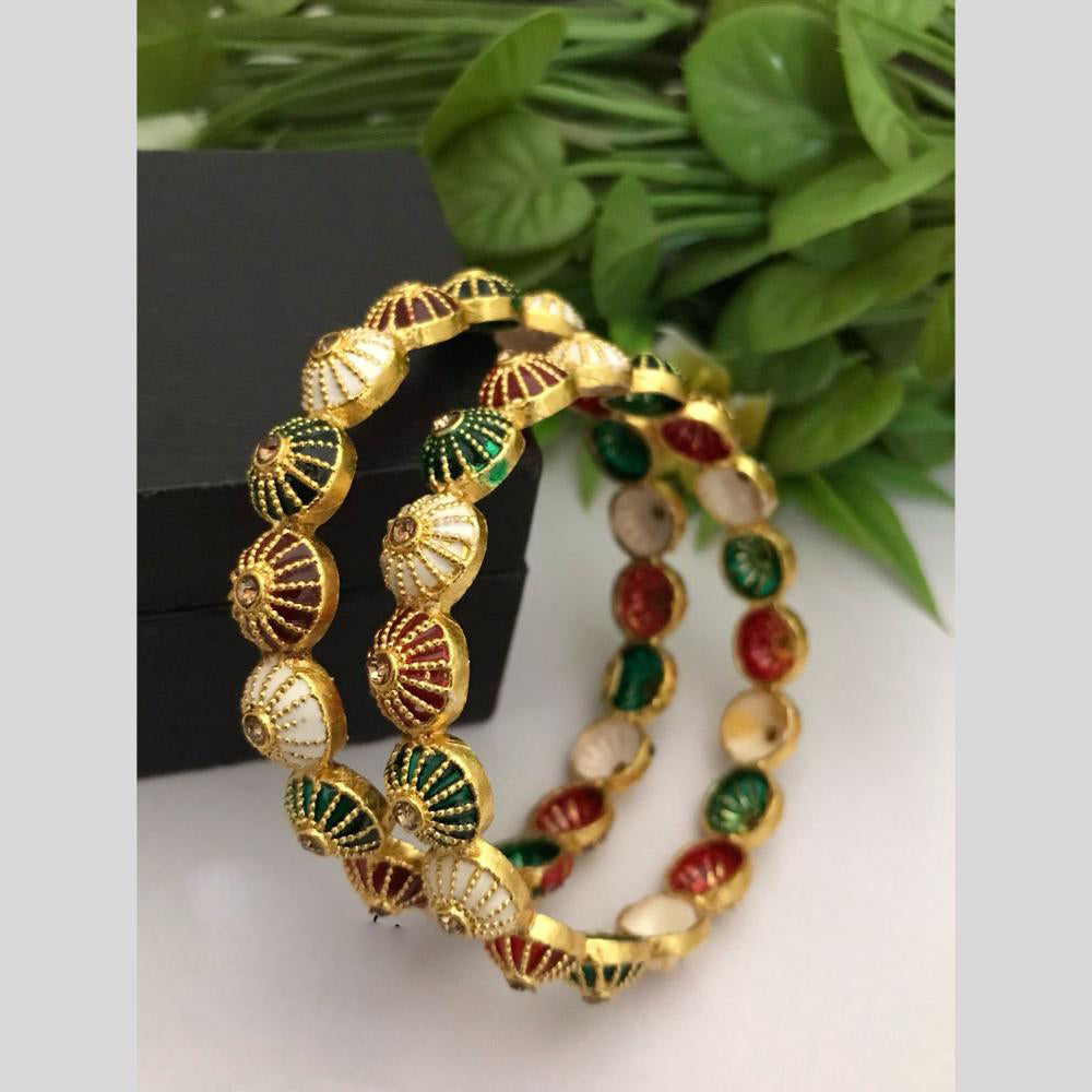 FS Collection Gold Plated Austrain Stone Meenakari Bangle Set