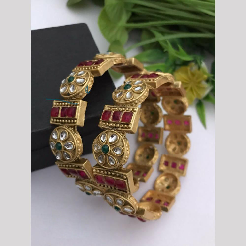 FS Collection Gold Plated Kundan Stone Bangle Set