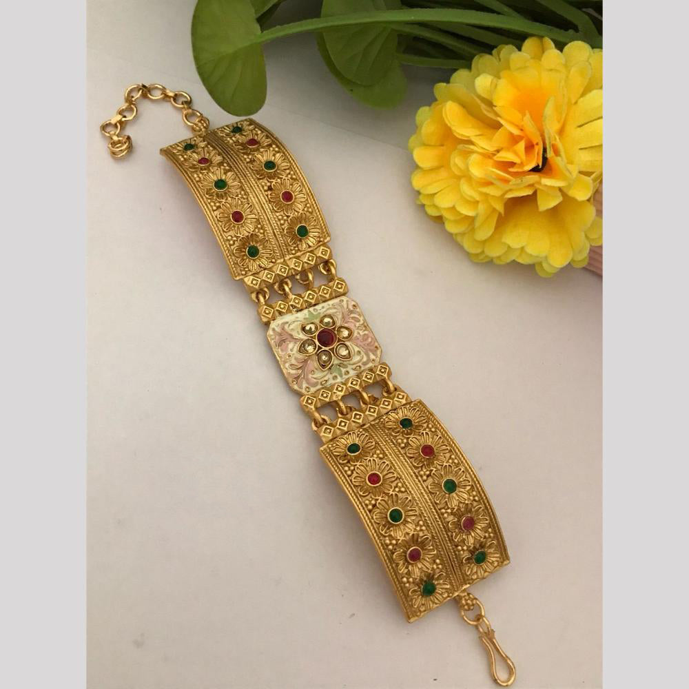 FS Collection Gold Plated Pota Stone Meenakari Bracelet