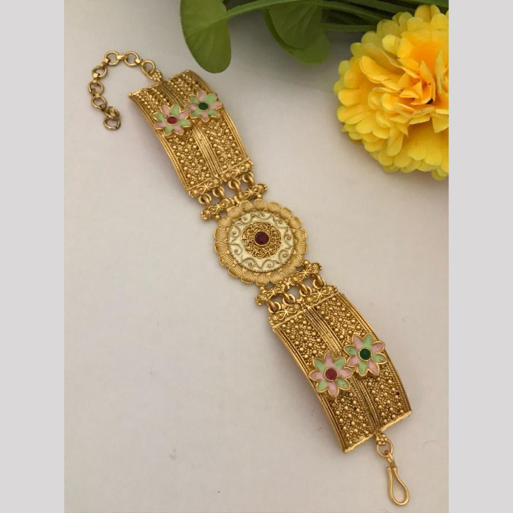 FS Collection Gold Plated Pota Stone Meenakari Bracelet