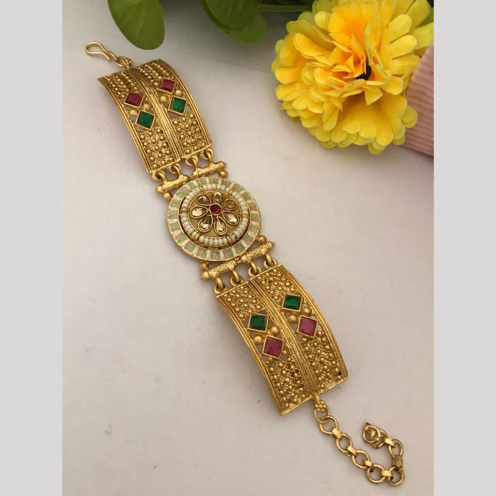 FS Collection Gold Plated Pota Stone Meenakari Bracelet