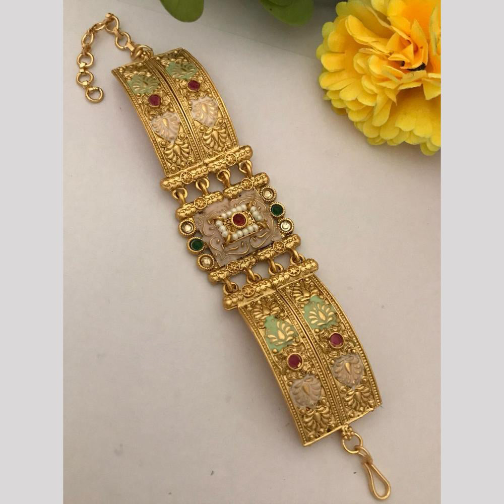 FS Collection Gold Plated Pota Stone Meenakari Bracelet