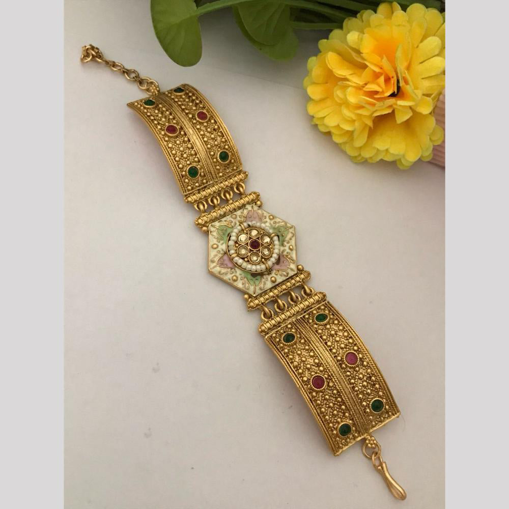 FS Collection Gold Plated Pota Stone Meenakari Bracelet