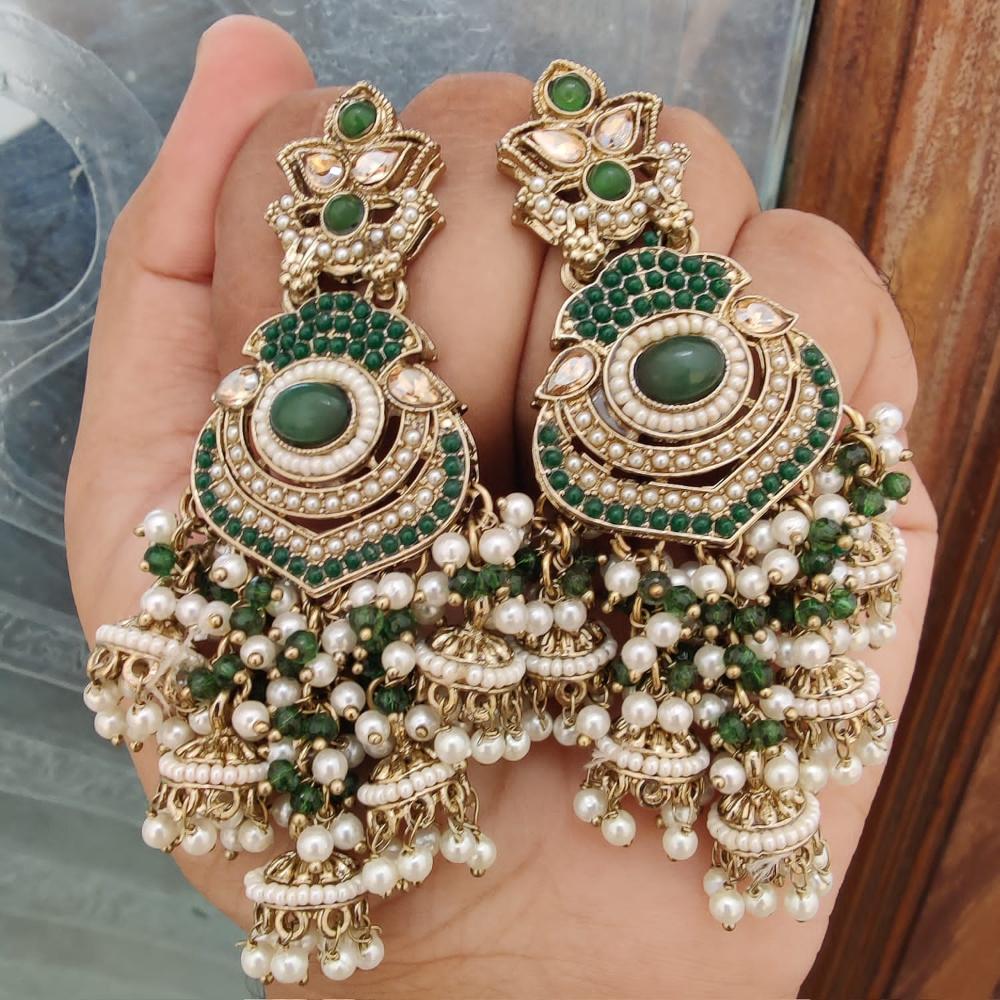 FS Collection Gold Plated Crystal Stone And Pearls Jhumki