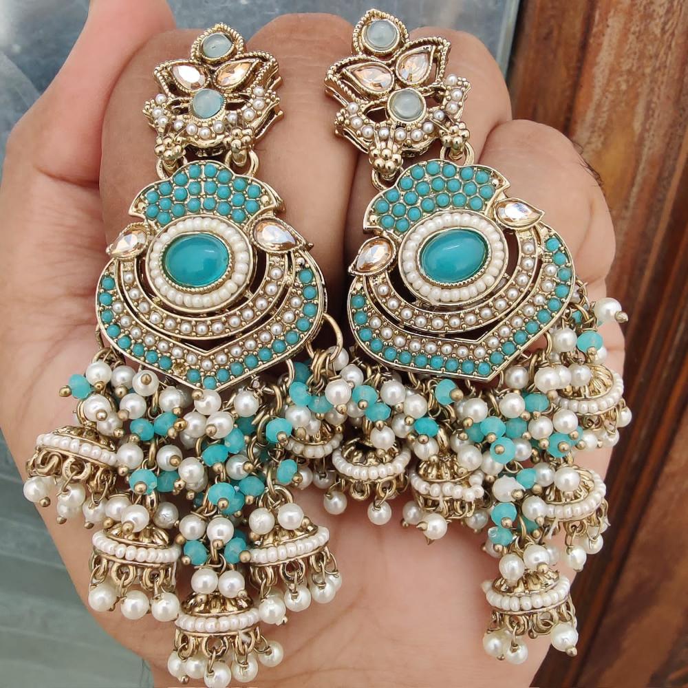 FS Collection Gold Plated Crystal Stone And Pearls Jhumki