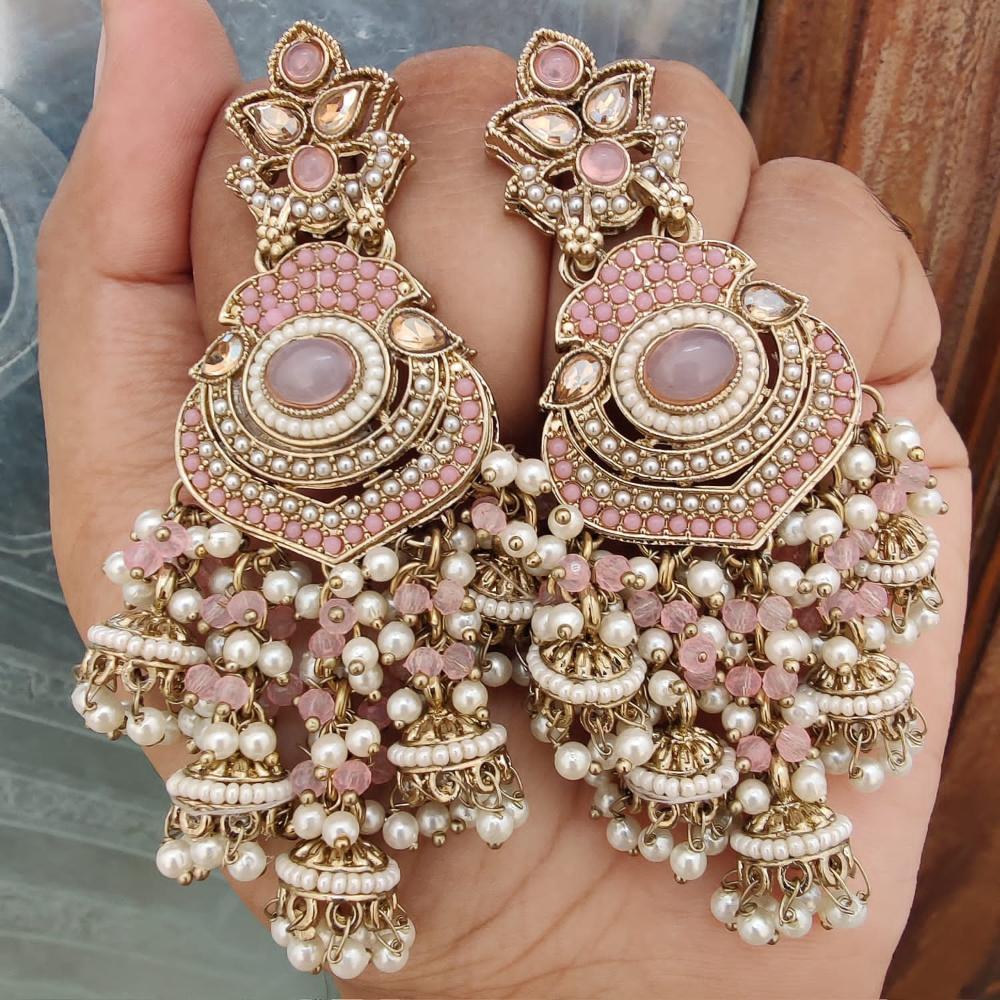 FS Collection Gold Plated Crystal Stone And Pearls Jhumki