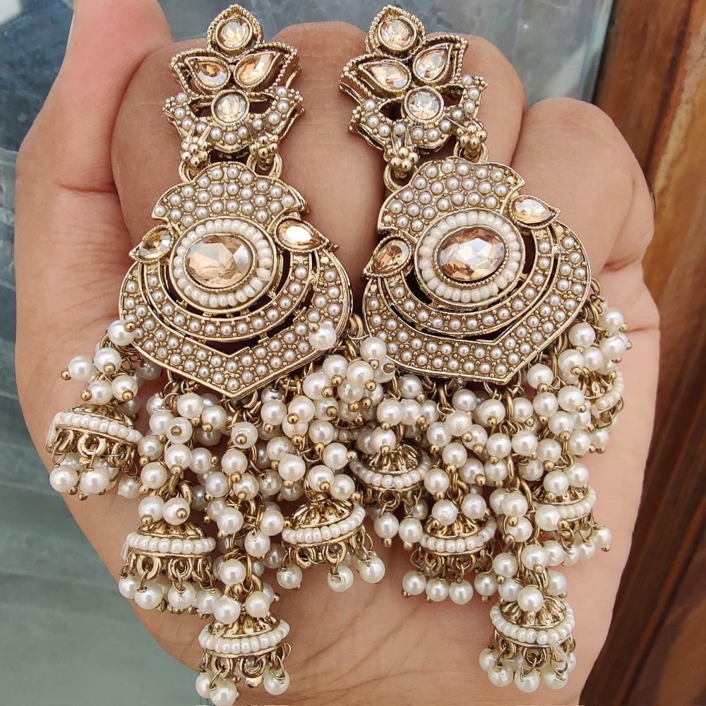 FS Collection Gold Plated Crystal Stone And Pearls Jhumki