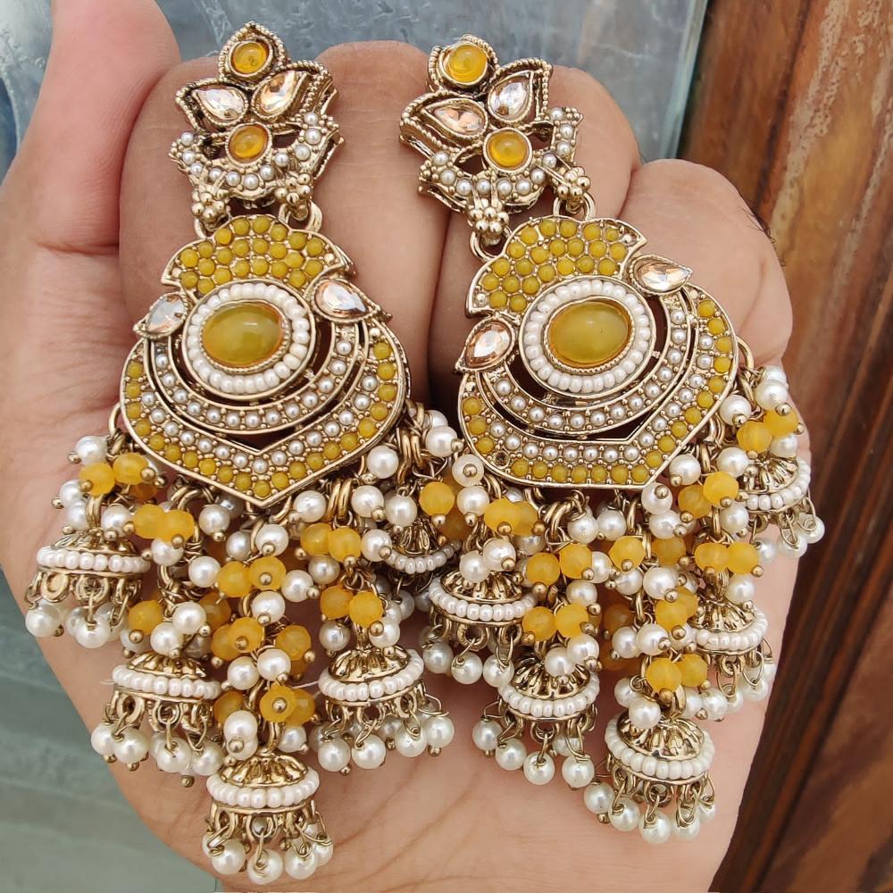 FS Collection Gold Plated Crystal Stone And Pearls Jhumki