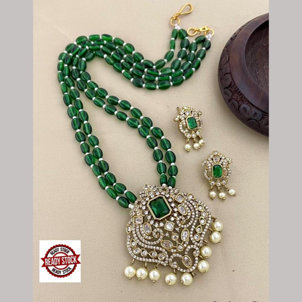 FS Collection Gold Plated Austrian Stone And Beads Long Necklace Set